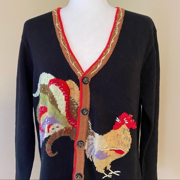 Vintage J Two NY Rooster Embroidered Cardigan Sweater - M - Picture 2 of 14